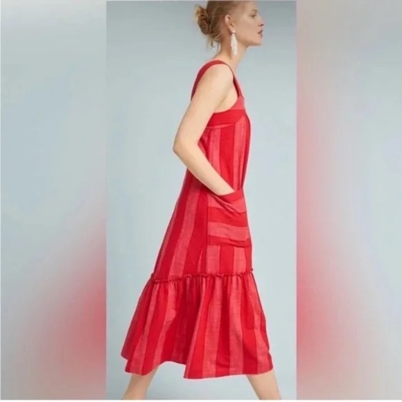 NEW Anthropologie MAEVE Red Tonal Striped Sleeveless Deep Pocket Dress XL NWT - Picture 8 of 9